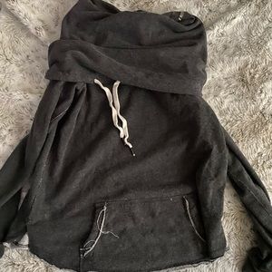 cowl neck distressed hoodie